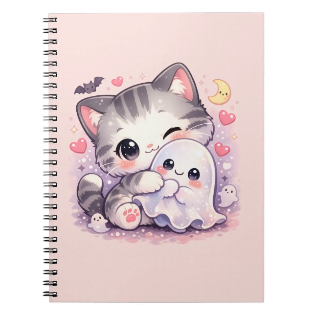 Kawaii Ghost Hug Kitty Notebook (Front)