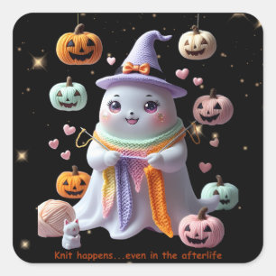 *Kawaii Ghost Knitting Sticker – Cute Halloween Gi