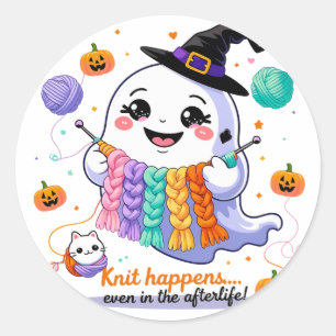 Kawaii Ghost Knitting Sticker – Cute Halloween Gif