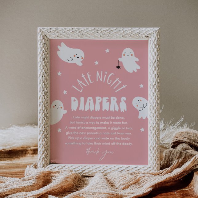 Kawaii Ghost Late Night Diapers Baby Shower Sign (Creator Uploaded)
