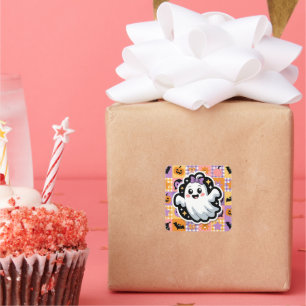 Kawaii Ghost Paper & Party Plates – Cute Patchwork Square Sticker