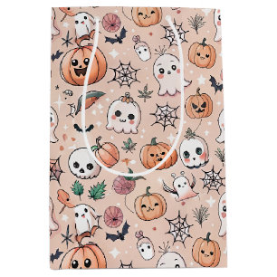 Kawaii Ghost Pumpkin Halloween Orange Pattern Medium Gift Bag