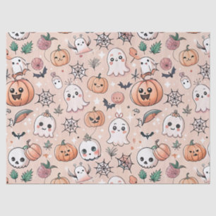 Kawaii Ghost Pumpkin Halloween Orange Pattern Tissue Paper