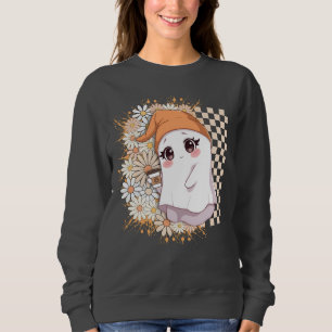 Kawaii Ghost with Coffee and Daisies - Cute Cosy Sweatshirt