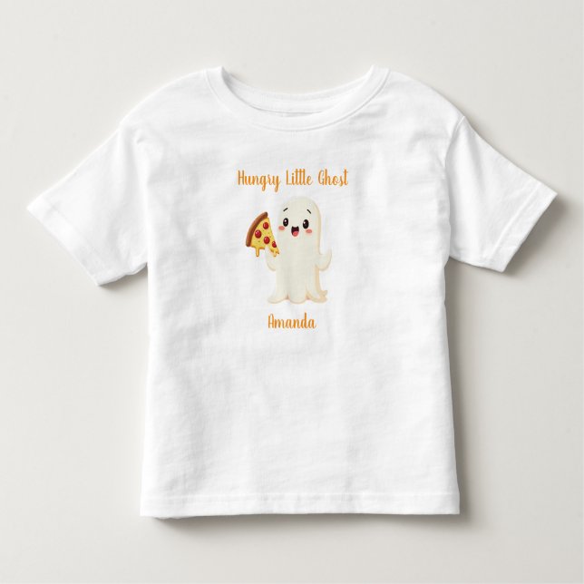 Kawaii Ghost with Pizza. Halloween. Personalised Toddler T-Shirt (Front)