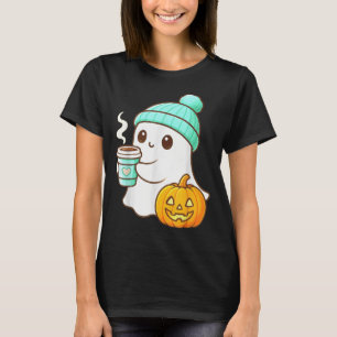 Kawaii Ghost With Pumpkin Coffee Cozy Halloween Au T-Shirt