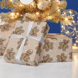 Kawaii Gingerbread Man Pattern  Wrapping Paper