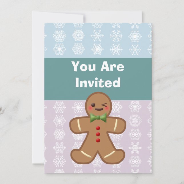 Kawaii Gingerbread Man & Snowflakes Invitation (Front)