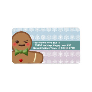 Kawaii Gingerbread Man & Snowflakes Label