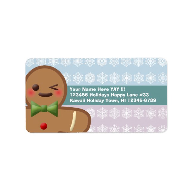 Kawaii Gingerbread Man & Snowflakes Label (Front)
