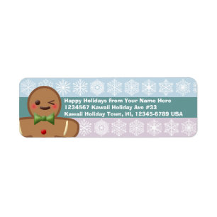 Kawaii Gingerbread Man & Snowflakes Return Address Label