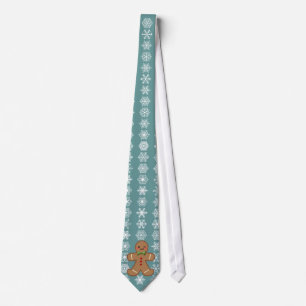 Kawaii Gingerbread Man & Snowflakes Tie