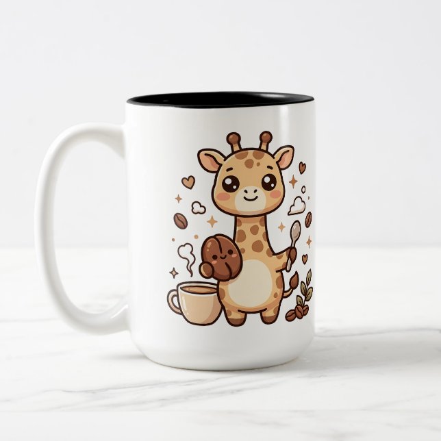 Kawaii Giraffe Coffee Two-Tone Mug (Left)