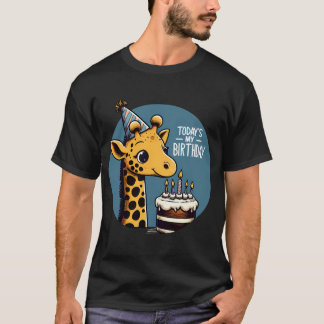 Kawaii Giraffe Today Is My Birthday Party T-Shirt