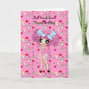 Kawaii girl birthday - personalised card