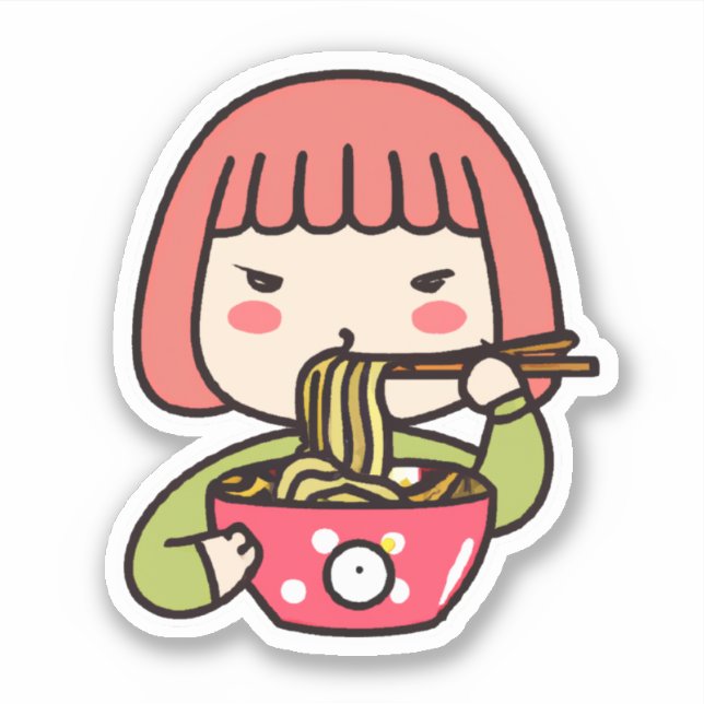 Kawaii Girl eating Ramen with Chopsticks (Front)