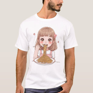 Kawaii Girl Eating Spaghetti – Cute Pasta Lover Ar T-Shirt