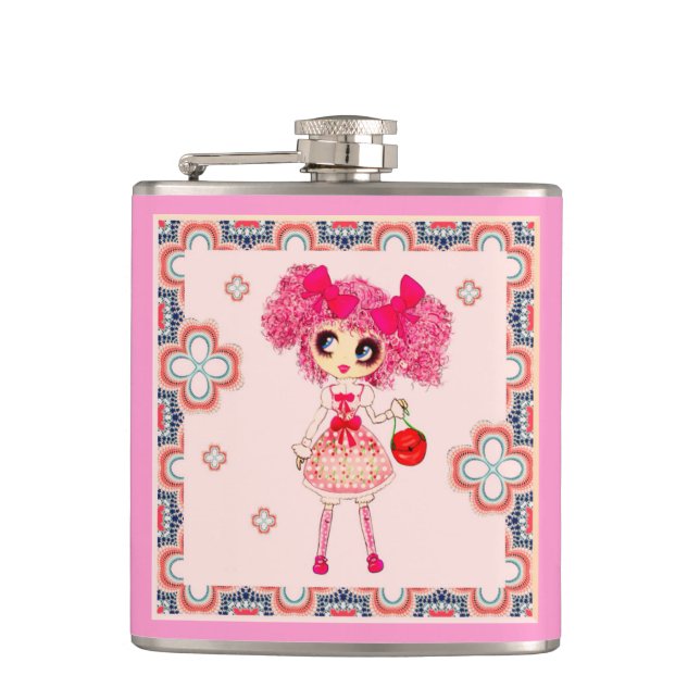 Kawaii Girl Hip Flask (Front)