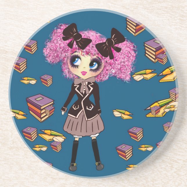 Kawaii Girl Student Gifts with PinkyP Coaster (Front)