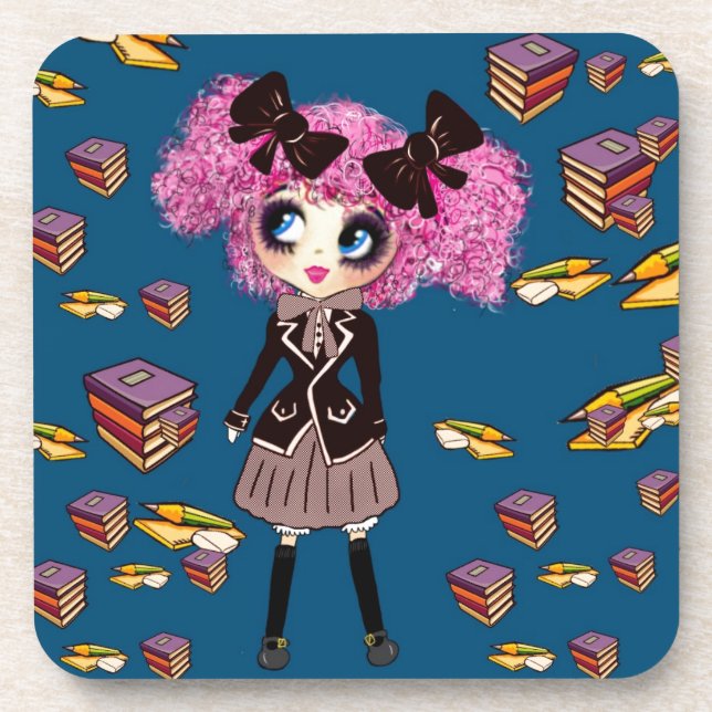 Kawaii Girl Student Gifts with PinkyP Coaster (Front)