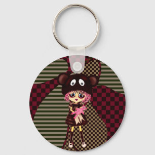 Kawaii Girl why so sad? Crying child with bear Key Ring
