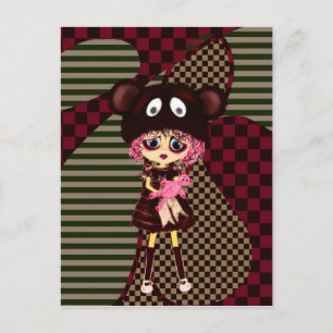 Kawaii Girl why so sad? Crying child with bear Postcard
