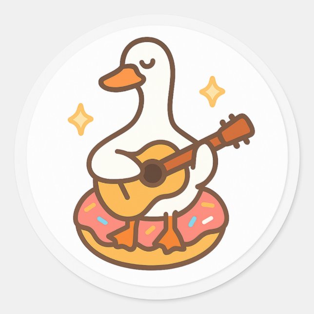 Kawaii Goose Playing Guitar Sticker (Front)