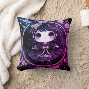 Kawaii Goth Girls Cute Personalised Gothic Chibi Cushion