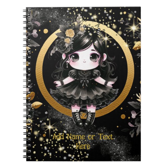 Kawaii Goth Girls Cute Personalised Gothic Chibi Notebook (Front)