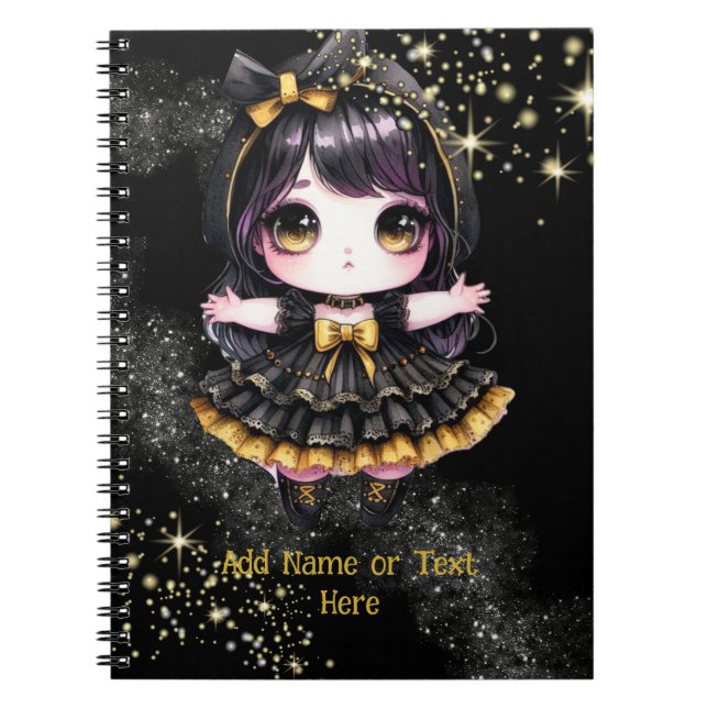 Kawaii Goth Girls Cute Personalised Gothic Chibi Notebook (Front)