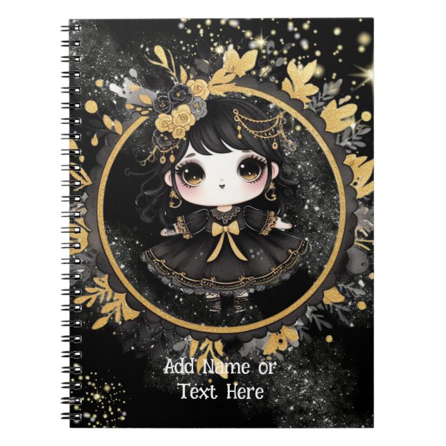 Kawaii Goth Girls Cute Personalised Gothic Chibi Notebook (Front)