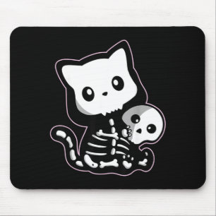Kawaii Goth Pastel Skeleton Black Cat Cute Mouse Pad