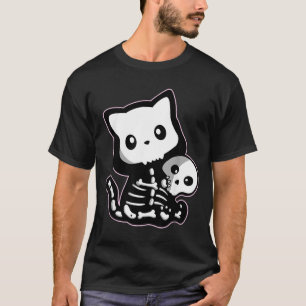 Kawaii Goth Pastel Skeleton Black Cat Cute T-Shirt