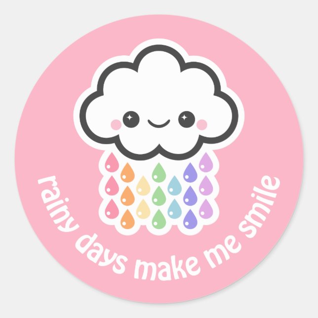 Kawaii Goth Rainbow Rain Cloud Classic Round Sticker (Front)