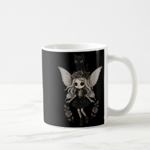 Kawaii Goth Skeleton Fairy with Black Cat Coffee Mug