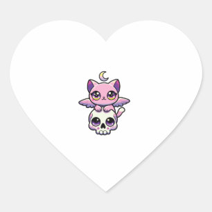 Kawaii Gothic Cat Pastel Gothic Goth Cat _2 Heart Sticker