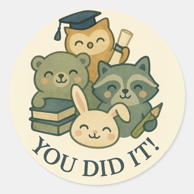 Kawaii Graduation Animals "You Did It!" Sticker  (Front)