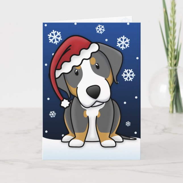 Kawaii Greater Swiss Mountain Dog Christmas Card (Front)