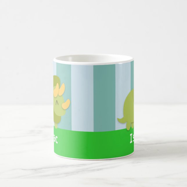 Kawaii green and yellow Triceratops for kids Coffee Mug (Center)