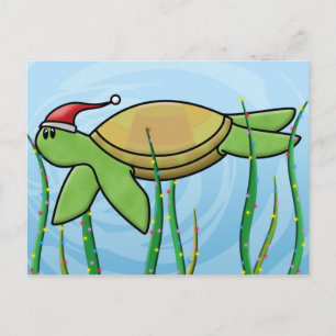 Kawaii Green Sea Turtle Christmas Holiday Postcard