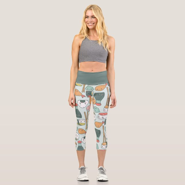 kawaii green sushi tempura cute  capri leggings (Front)