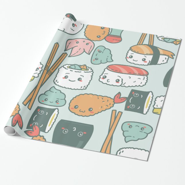kawaii green sushi tempura cute  wrapping paper (Unrolled)