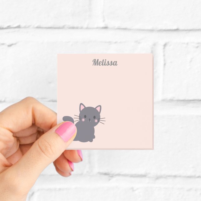 Kawaii Grey Cat Pink Sticky Notes (Creator Uploaded)