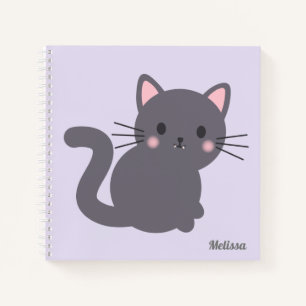 Kawaii Grey Cat Purple Personalised Notebook