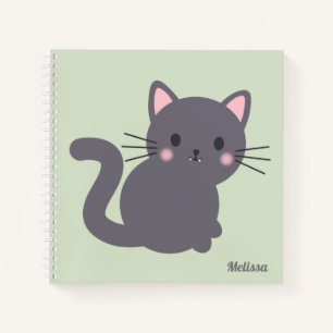 Kawaii Grey Cat Sage Personalised Notebook