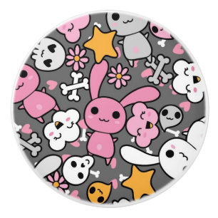 kawaii grey pattern ceramic knob