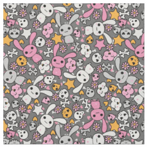 kawaii grey pattern fabric