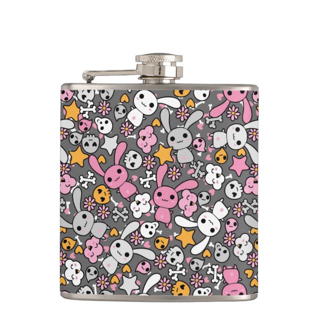 kawaii grey pattern hip flask (Front)