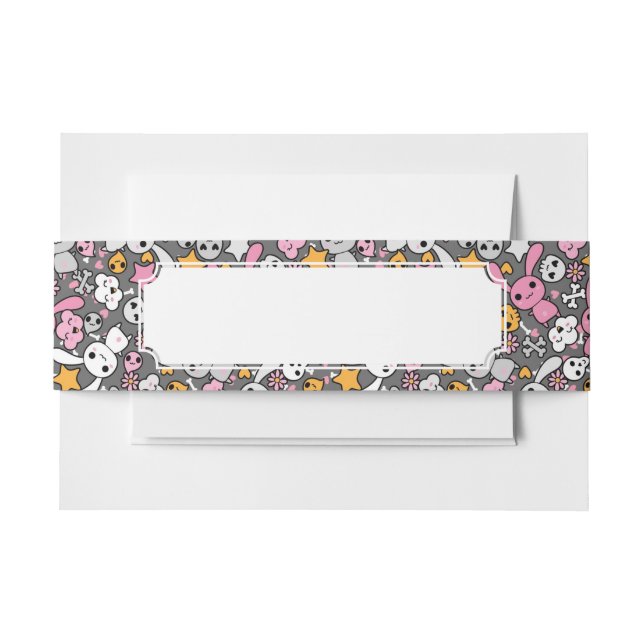kawaii grey pattern invitation belly band (Front Example)