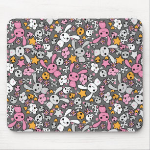 kawaii grey pattern mouse pad